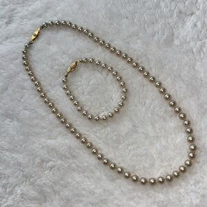 Made in Japan Pearl 18” Necklace with Matching Bracelet and Gold-tone Clasps